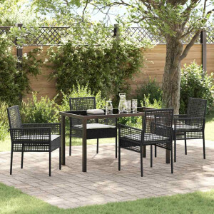 vidaXL Tuin eettafelset met kussen 5 pcs Zwart poly rattan