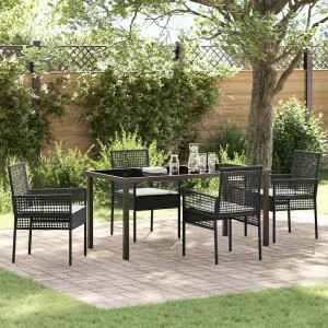 vidaXL Tuin eettafelset met kussen 5 pcs Zwart poly rattan