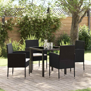 vidaXL Tuin eettafelset met kussen 5 pcs Zwart poly rattan