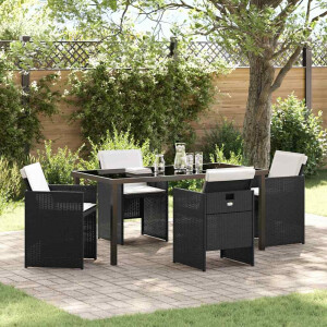 vidaXL Tuin eettafelset met kussen 5 pcs Zwart poly rattan