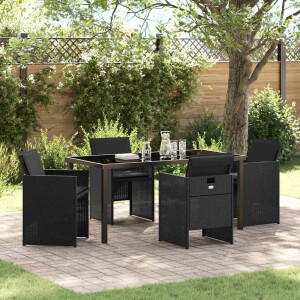 vidaXL Tuin eettafelset met kussen 5 pcs Zwart poly rattan