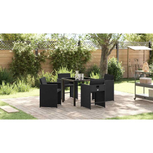 vidaXL Tuin eettafelset met kussen 5 pcs Zwart poly rattan