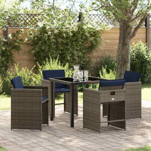 vidaXL Tuin Eetset met kussen 5 pcs Grijs Poly riet
