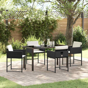 vidaXL Tuin eettafelset met kussen 5 pcs Zwart poly rattan