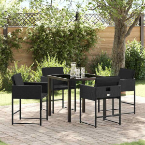vidaXL Tuin eettafelset met kussen 5 pcs Zwart poly rattan