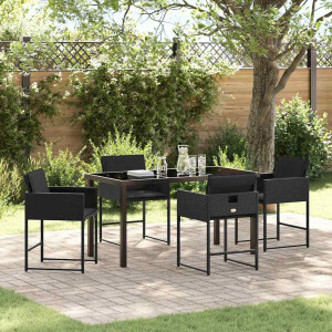 vidaXL Tuin eettafelset met kussen 5 pcs Zwart poly rattan