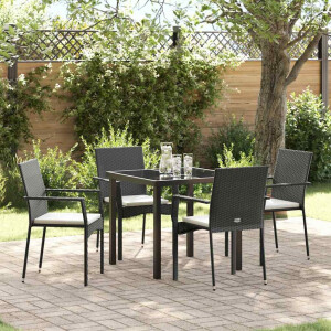vidaXL Tuin eettafelset met kussen 5 pcs Zwart poly rattan