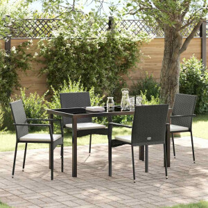 vidaXL Tuin eettafelset met kussen 5 pcs Zwart poly rattan