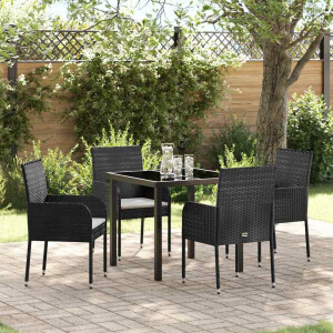 vidaXL Tuin eettafelset met kussen 5 pcs Zwart poly rattan