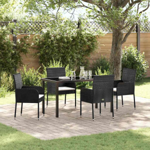 vidaXL Tuin eettafelset met kussen 5 pcs Zwart poly rattan