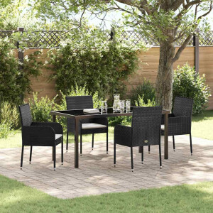 vidaXL Tuin eettafelset met kussen 5 pcs Zwart poly rattan