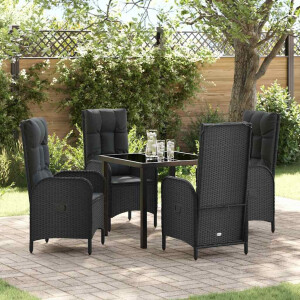 vidaXL Tuin eettafelset met kussen 5 pcs Zwart poly rattan