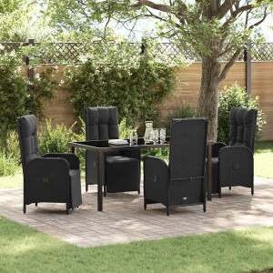 vidaXL Tuin eettafelset met kussen 5 pcs Zwart poly rattan