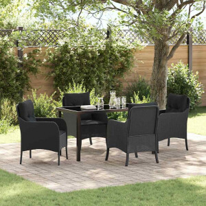 vidaXL Tuin eettafelset met kussen 5 pcs Zwart poly rattan
