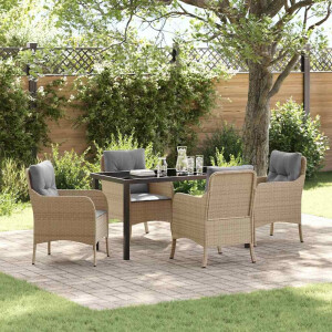 vidaXL Tuin Eetset met kussen 5 pcs Beige Poly riet