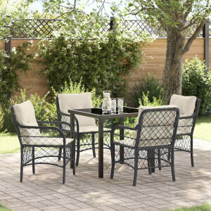 vidaXL Tuin eettafelset met kussen 5 pcs Zwart poly rattan