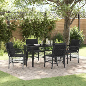 vidaXL Tuin eettafelset met kussen 5 pcs Zwart poly rattan