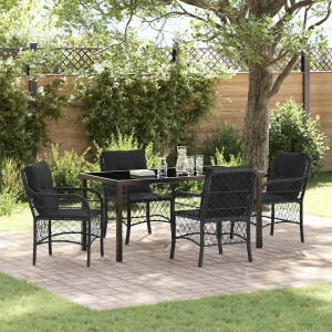 vidaXL Tuin eettafelset met kussen 5 pcs Zwart poly rattan