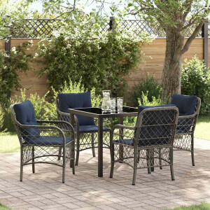 vidaXL Tuin eettafelset met kussen 5 pcs Grijs en zwart Rattan
