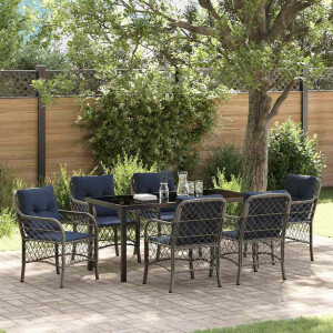 vidaXL Tuin eettafelset met kussen 7 pcs Grijs en zwart Rattan
