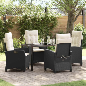 vidaXL Tuin eettafelset met kussen 5 pcs Zwart poly rattan