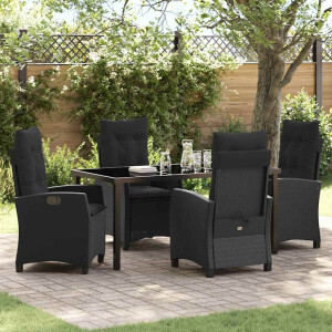 vidaXL Tuin eettafelset met kussen 5 pcs Zwart poly rattan