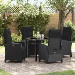 vidaXL Tuin eettafelset met kussen 5 pcs Zwart poly rattan