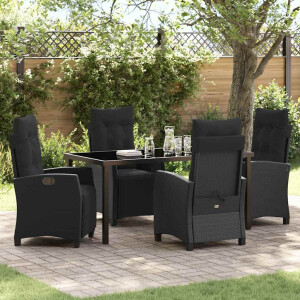 vidaXL Tuin eettafelset met kussen 5 pcs Zwart poly rattan