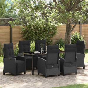 vidaXL Tuin eettafelset met kussen 7 pcs Zwart poly rattan