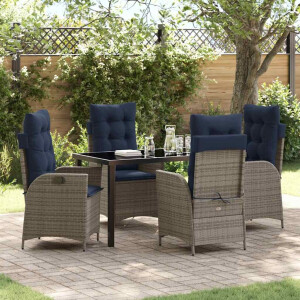 vidaXL Tuin eettafelset met kussen 5 pcs Grijs en zwart Rattan