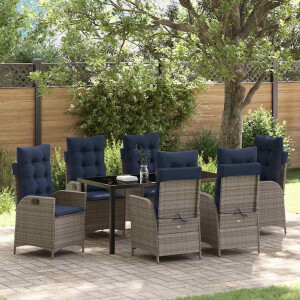 vidaXL Tuin eettafelset met kussen 7 pcs Grijs en zwart Rattan