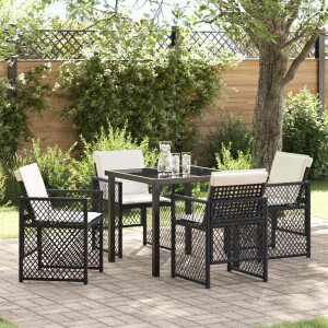 vidaXL Tuin eettafelset 5 pcs Zwart poly rattan
