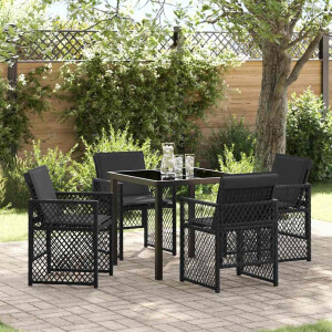 vidaXL Tuin eettafelset 5 pcs Zwart poly rattan