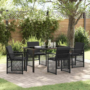 vidaXL Tuin eettafelset 5 pcs Zwart poly rattan