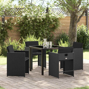 vidaXL Tuin eettafelset 5 pcs Zwart poly rattan