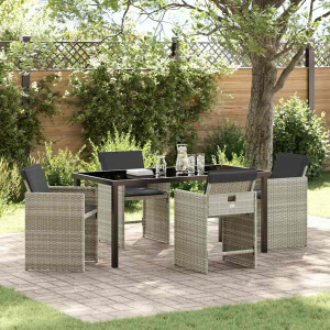 vidaXL Tuin eettafelset 5 pcs Lichtgrijs poly rattan