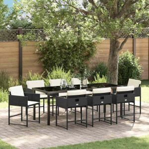 vidaXL Tuin eettafelset 9 pcs Zwart poly rattan