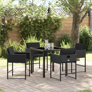 vidaXL Tuin eettafelset 5 pcs Zwart poly rattan