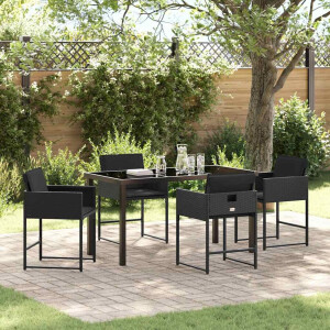 vidaXL Tuin eettafelset 5 pcs Zwart poly rattan