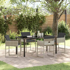 vidaXL Tuin eettafelset 5 pcs Lichtgrijs poly rattan
