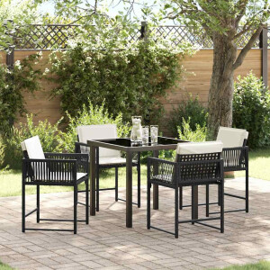 vidaXL Tuin Eetset 5 pcs Zwart poly rattan
