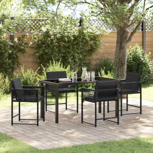 vidaXL Tuin eettafelset 5 pcs Zwart poly rattan
