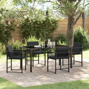 vidaXL Tuin eettafelset 5 pcs Zwart poly rattan