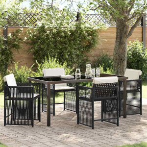 vidaXL Tuin eettafelset 5 pcs Zwart poly rattan