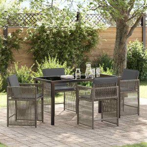 vidaXL Tuin eettafelset 5 pcs Grijs poly rattan