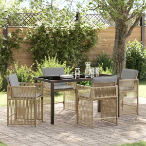 vidaXL Tuin eettafelset 5 pcs Beige poly rattan