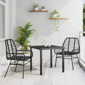 vidaXL Tuin eettafelset 3 pcs Zwart poly rattan