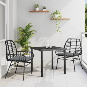 vidaXL Tuin eettafelset 3 pcs Zwart poly rattan
