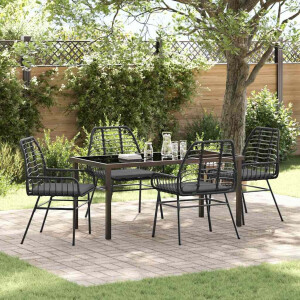 vidaXL Tuin eettafelset 5 pcs Zwart poly rattan