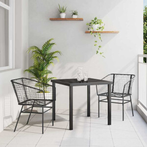 vidaXL Tuin eettafelset 3 pcs Zwart poly rattan